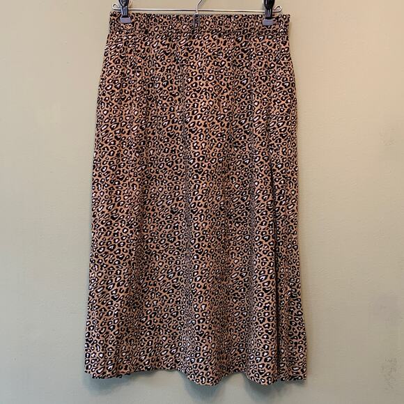 National Skirt Women Mp Black Beige Leopard Print Midi  Elastic Waist Pockets - Picture 1 of 8
